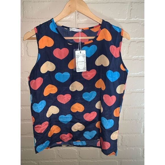 NWT LIVA GIRL Satin Heart Graphic Print Tank Top - Picture 1 of 8